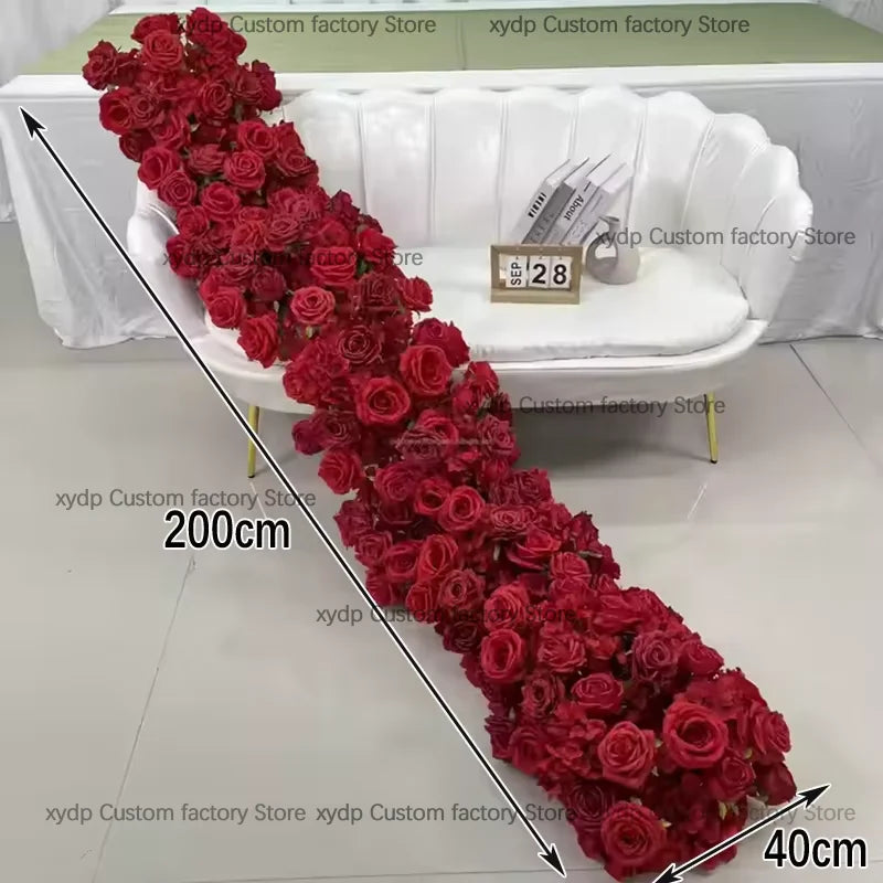 2M Luxurious White Rose Sofa Table Runner Flower Row Wedding Backdrop Decor Floral Arrangement Party table Window Display Props