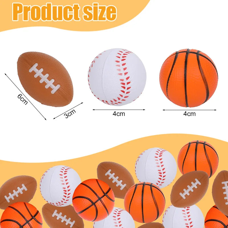 5/10Pcs Squeeze Ball Toy Kids Sports Theme Birthday Party Favors Goodie Pinata Filler Anti Stress Rubber Soccer Basketball Gifts