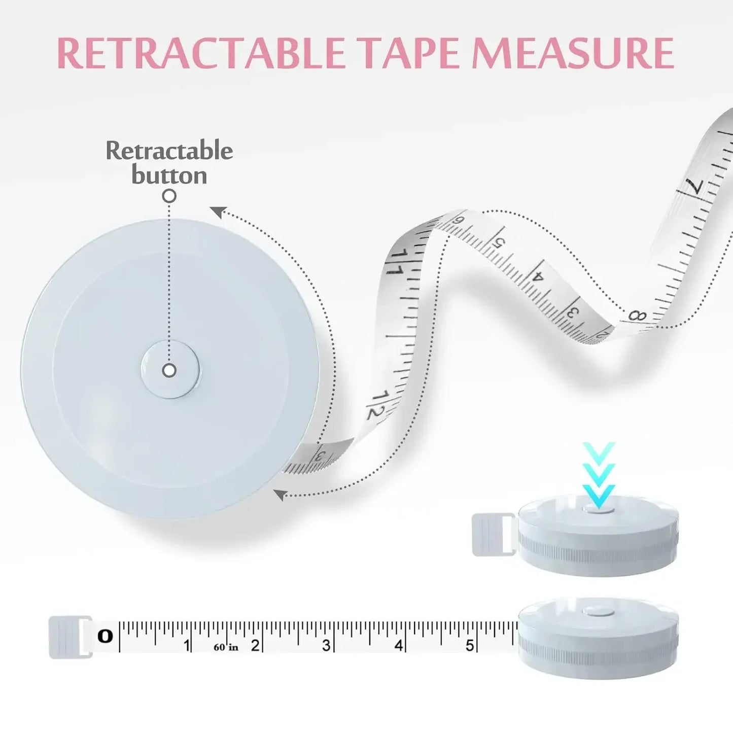 Double Scale Ruler Plastic Roll Tape Mini Tape Measure Accurate Measurement for Weight Loss Body Measurement Sewing Tailor Craft