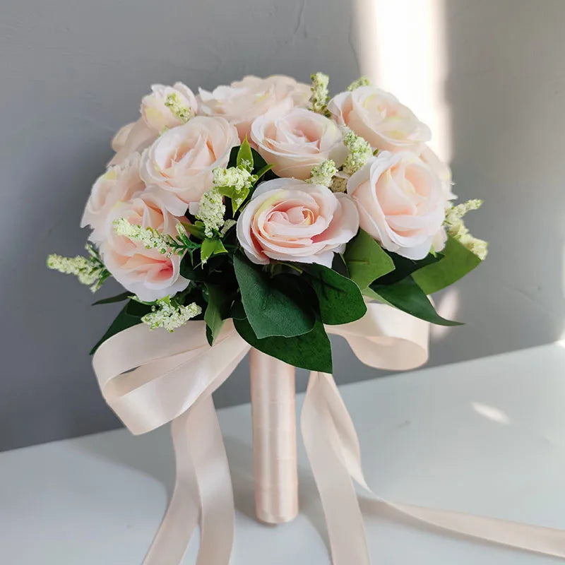 Bride Bouquet Wedding Accessories Silk Roses Artificial Flowers Bridesmaid Bouquet Groom Boutonniere Corsage Wedding Party Decor