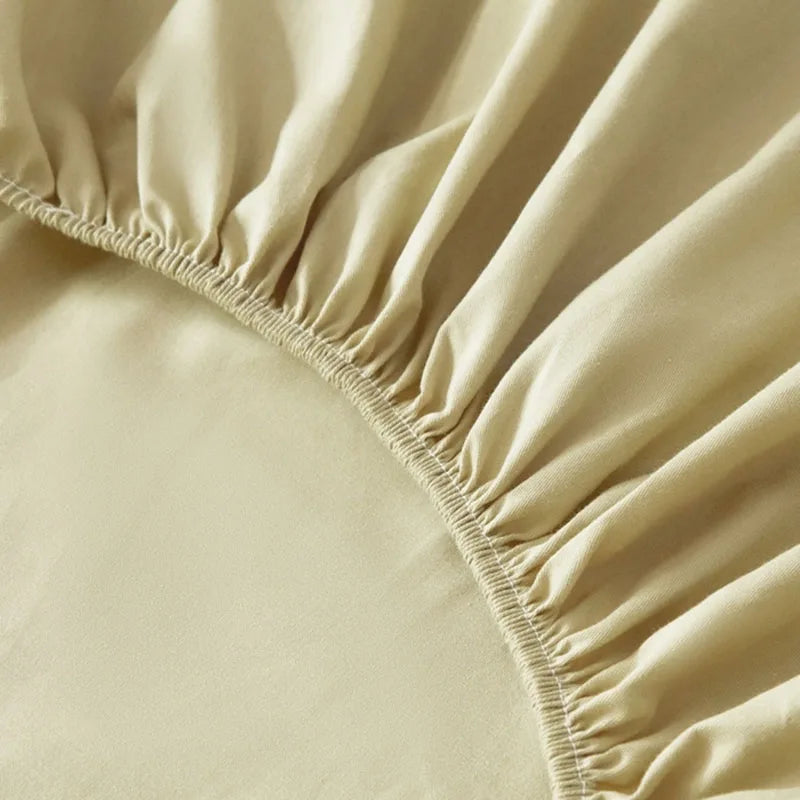 Pure Cotton Solid Anti-Slip Fitted Sheet European Skin-Friendly Mattress Protector for Bedroom Soft Dust Cover for All Seasons