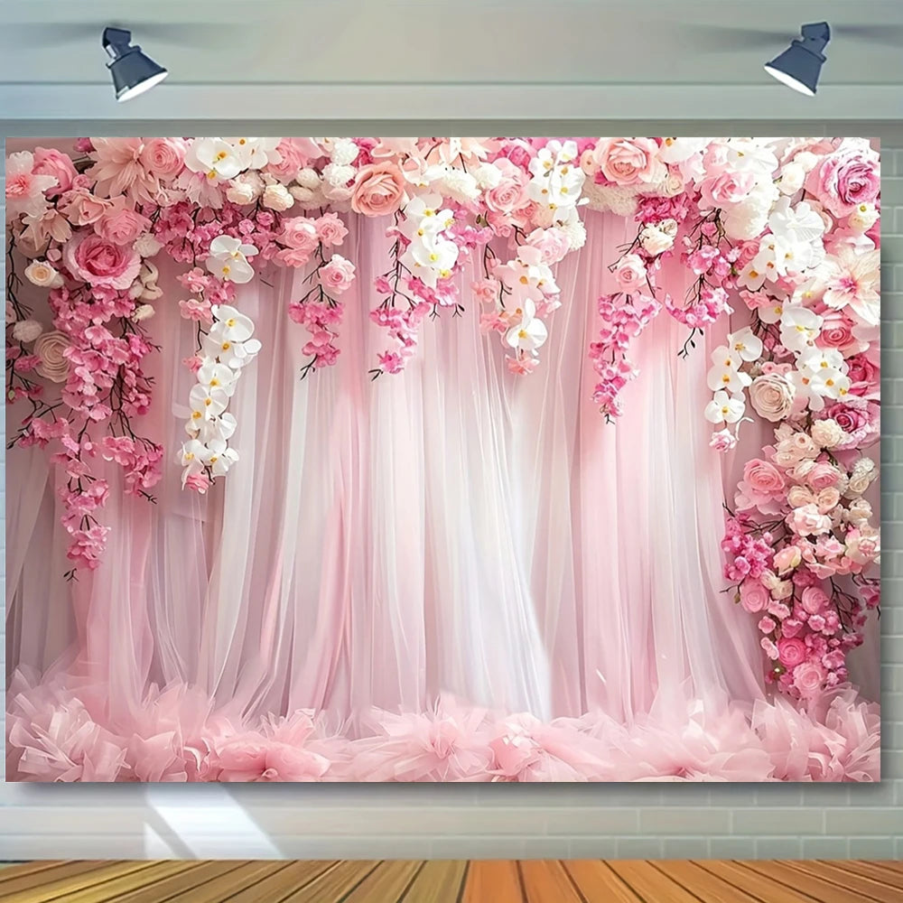 Wedding Flowers Curtain Backdrop Bridal Shower Engagement Ceremony Party Photography Background Wall Decor Photo Studio Props