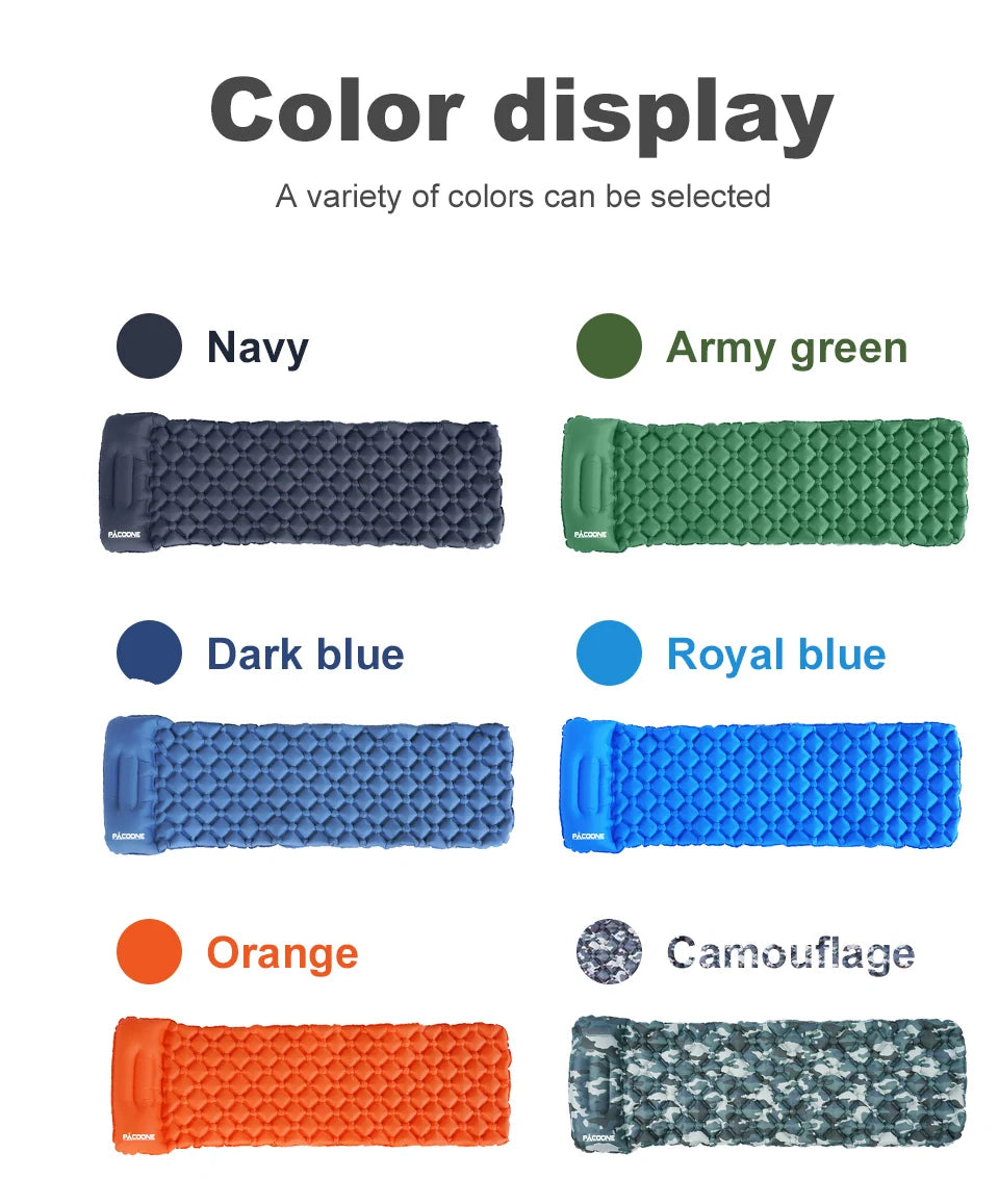 PACOONE Outdoor Camping Sleeping Pad Folding Sleep Mat Beach  Inflat Mattress with Pillows Ultralight Air Mat Travel Hiking New