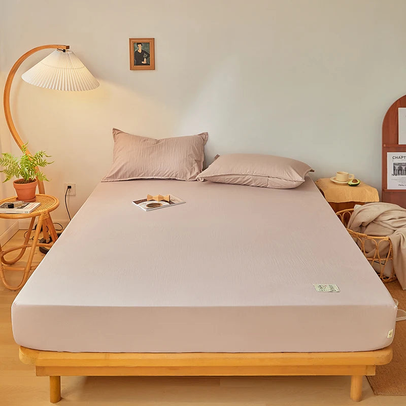 Cotton Fitted Sheet with Elastic Band Anti-Slip Mattress Cover for Single Double Queen King Bed Adjustable Plain Fitted Bedsheet