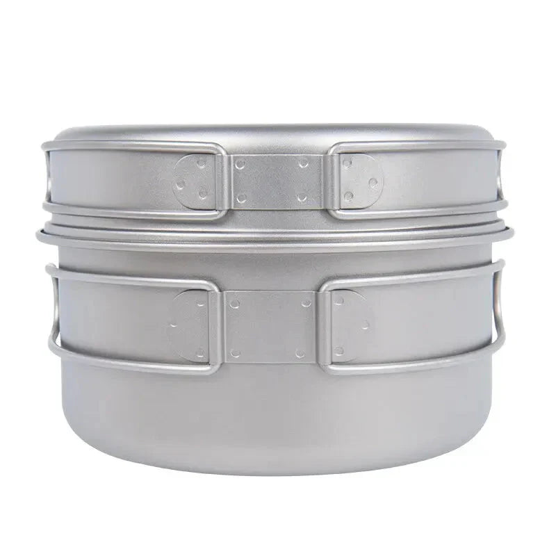 Titanium Camping Cookware Set Pan with Folding Handles Silver-3