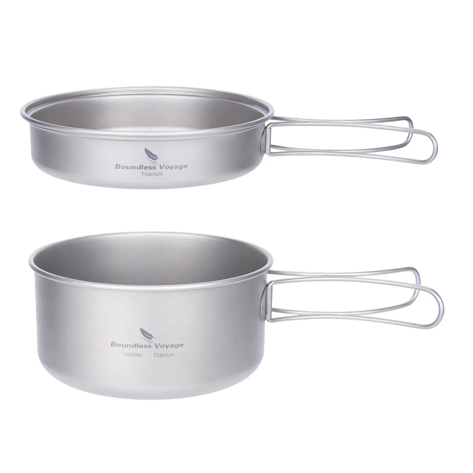 Titanium Camping Cookware Set Pan with Folding Handles Silver-0