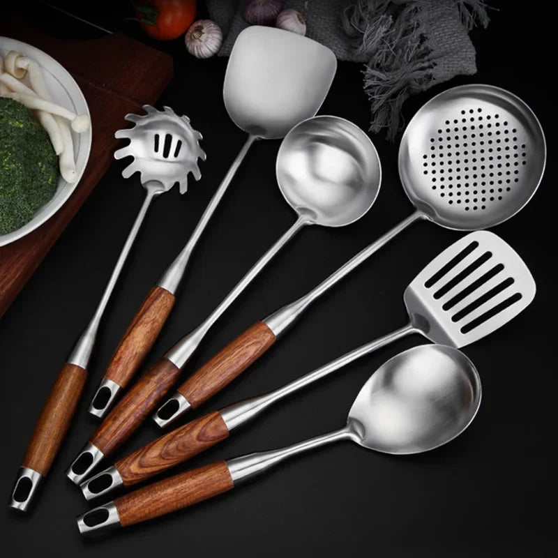 7-Piece Cooking Tools Set, 304 Stainless Steel Kitchen Utensils with Wooden Handle - Kitchen Tools