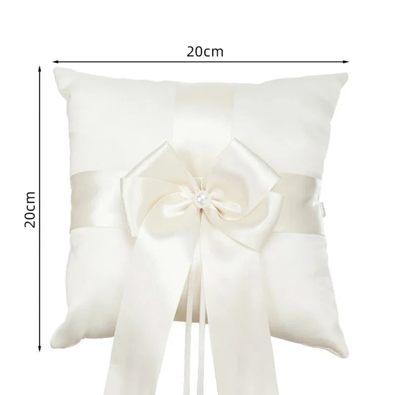 New Wedding Ivory Flower Baskets Ribbon Pearls Bow Knot Ring Pillow Cushion Bearer Bridal Party Supplies Gifts Home Decorations