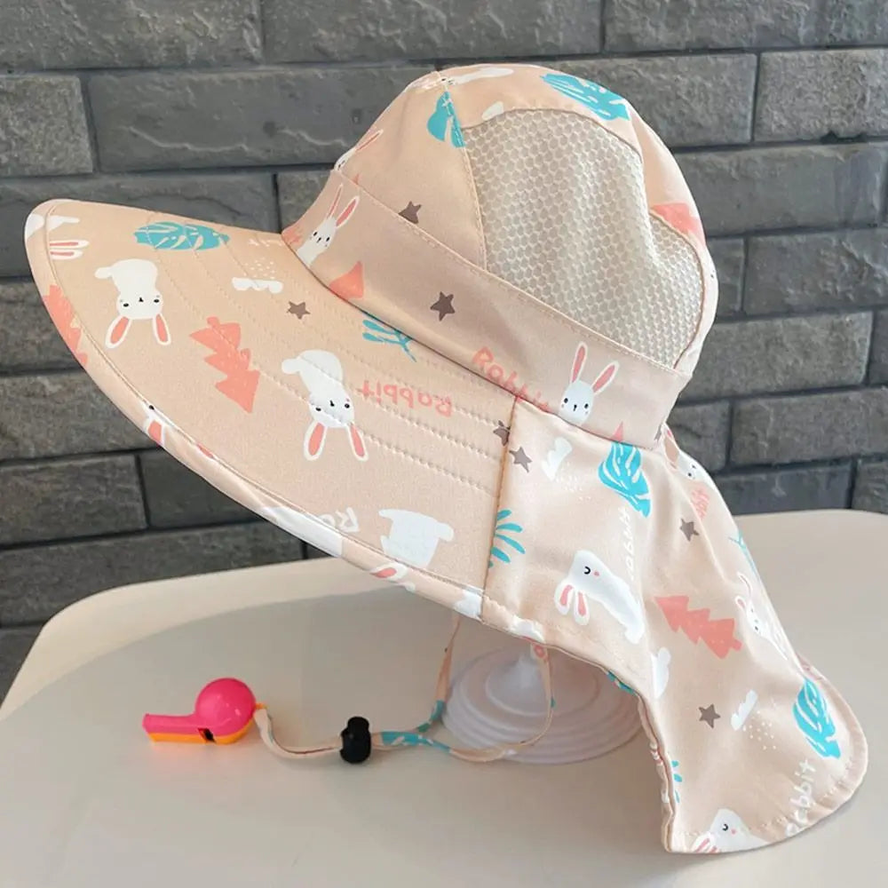 Anti UV Kids Summer Baby Sun Hat Bucket Cap With Whistle For Girls Boys Outdoor Neck Ear Cover Beach Cap