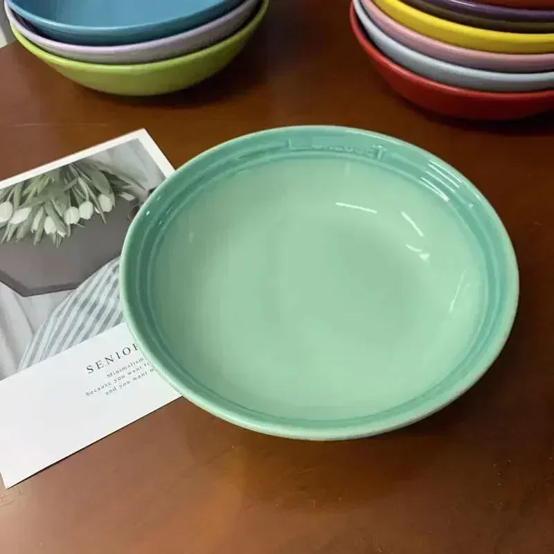 7 inches Ceramic Soup Bowl Dinner Plate  Dessert Salad Food Dish Kitchen Serving Tray French Gradient Colorful Deep Tableware