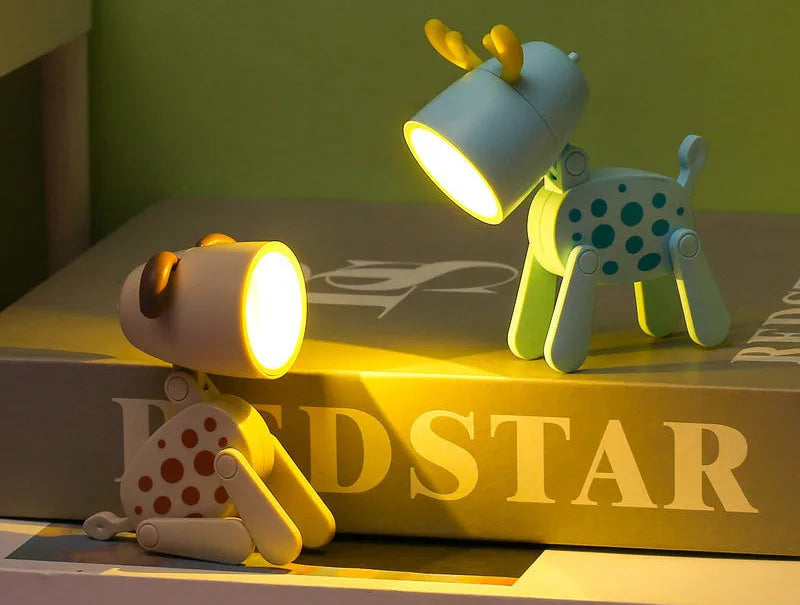 Mini LED Night Light Cute Cartoon Desk Lamp Puppy Deer Desktop Ornament Bedroom Table Lights Children Holiday Gifts