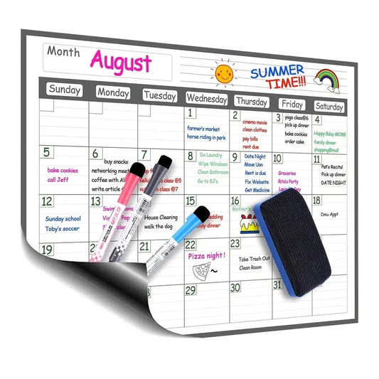 1 Set Magnetic Refrigerator Dry Erase Calendar 12" X 16" Monthly Planner Whiteboard Message Organizer For Kitchen Fridge With Fr