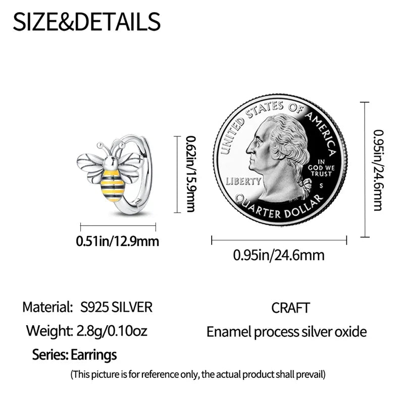 Dazzling Bee Sterling Silver Hoop Earrings