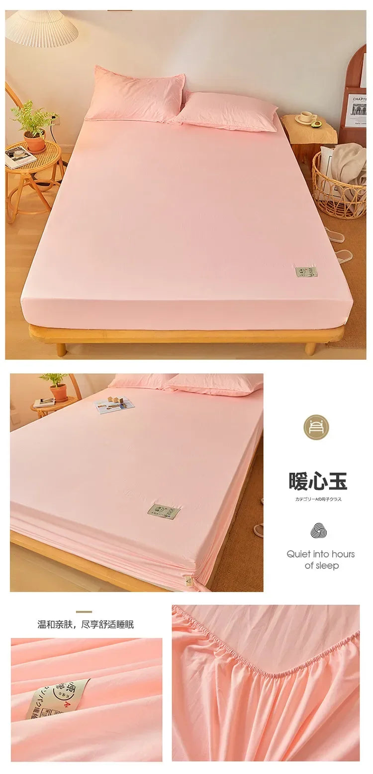 Cotton Fitted Sheet with Elastic Band Anti-Slip Mattress Cover for Single Double Queen King Bed Adjustable Plain Fitted Bedsheet