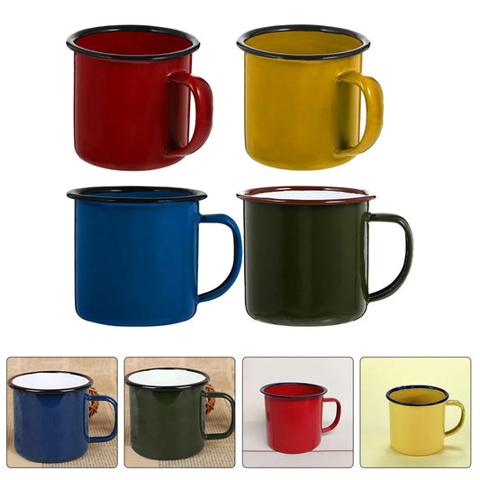 4 Pcs Thickened Enamel Mug Retro Coffee Cup Kitchen