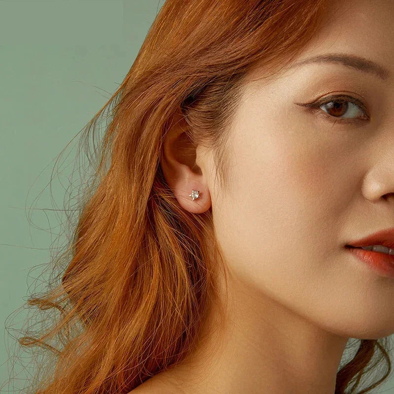 Celestial Sparkle Sterling Silver Star Stud Earrings