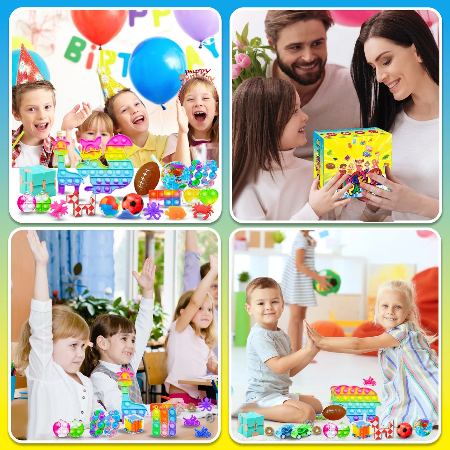 84pc Kids Birthday Parties Pinata Stuffed Gifts Baby Shower Toys Push Bubble Fidget Toys Carnival Prize Pinata Fillert Bulk Toys