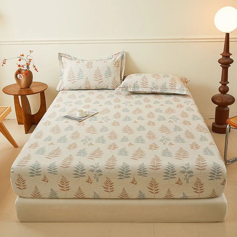 100% Cotton Bedsheet Floral Style Bed Cover High Quality Fitted Sheets Skin-friendly Bed Linen (Pillowcase Need Order)