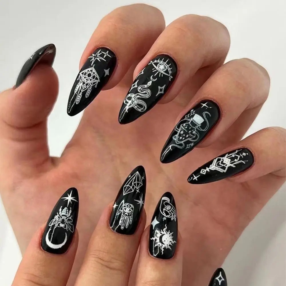 Glamorous Black Almond Stiletto Nails-39