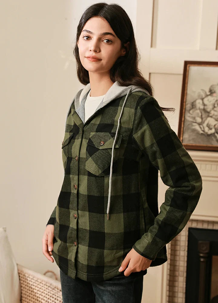Women's Matching Family Green Fleece Lined Flannel Shirt-2