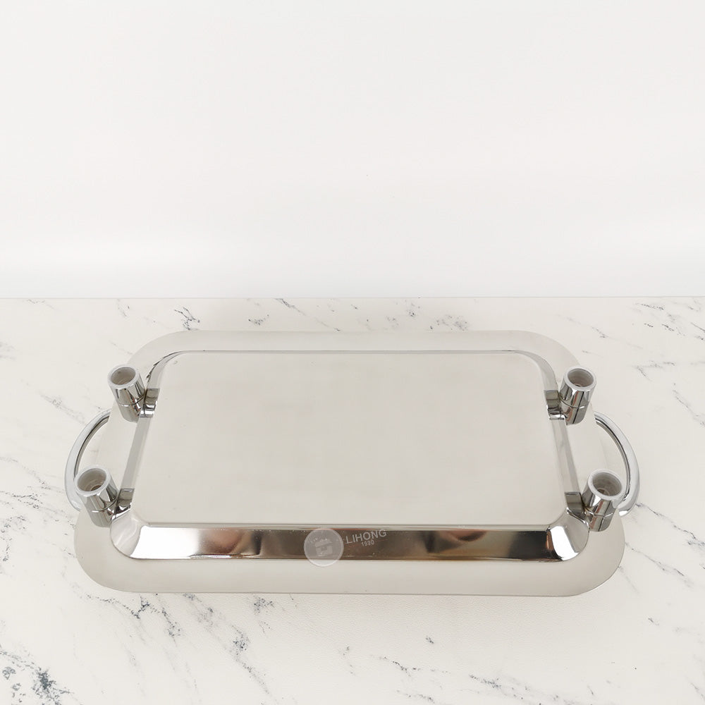Stainless Steel Rectangular Serving Tray with Silver Handles