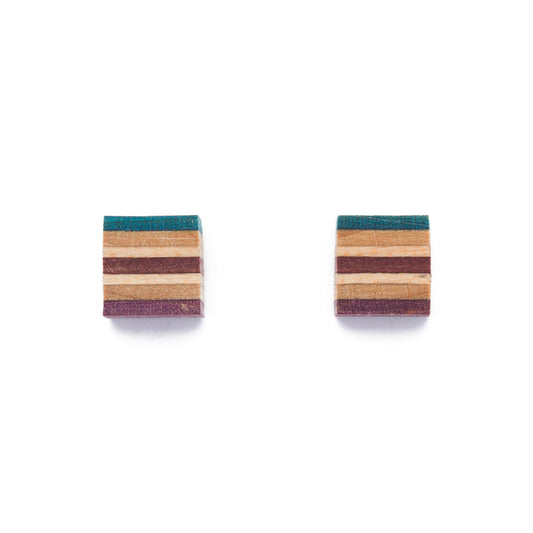 Square Recycled Skateboard Wood Stud Earrings-0