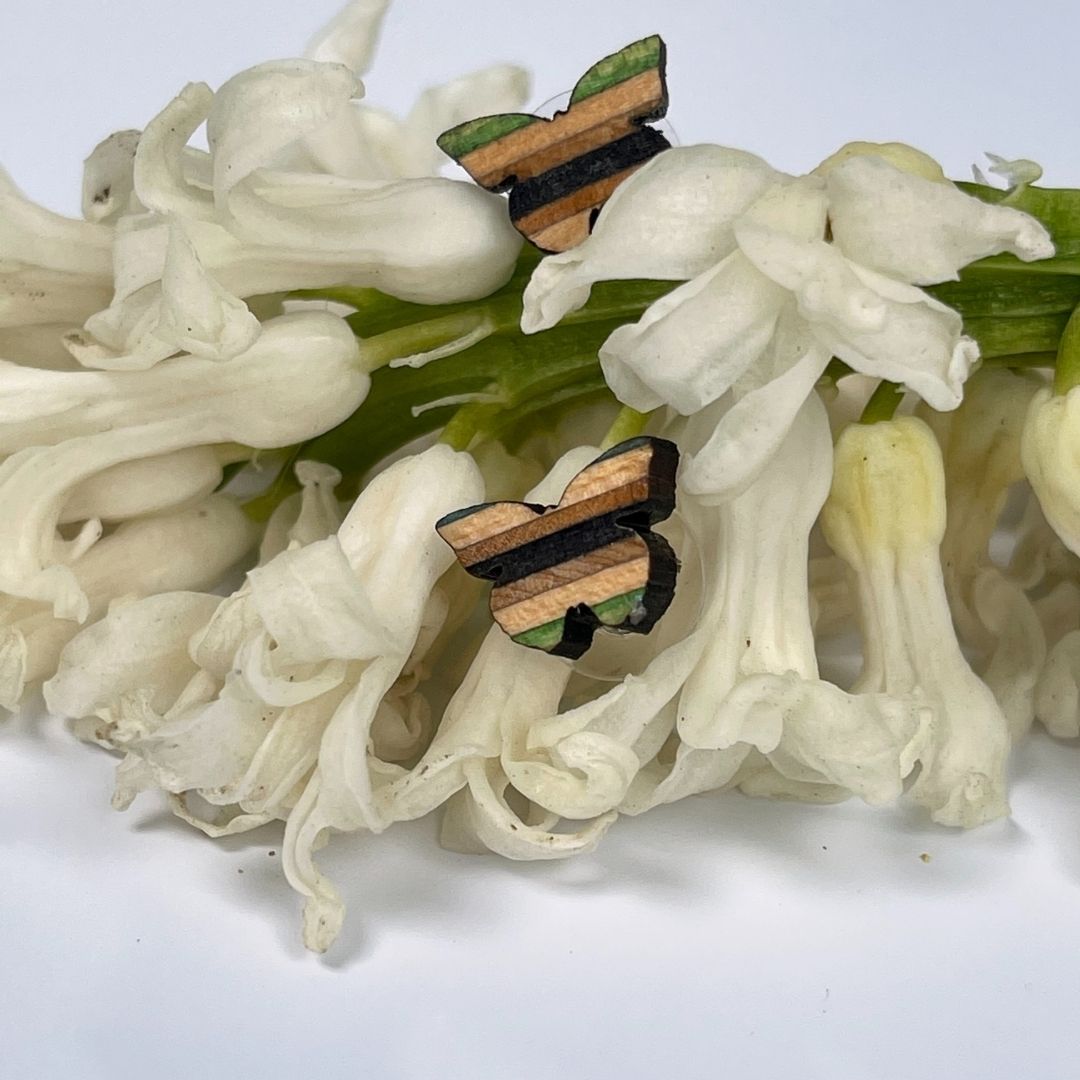 Butterfly Recycled Skateboard Stud Earrings-3