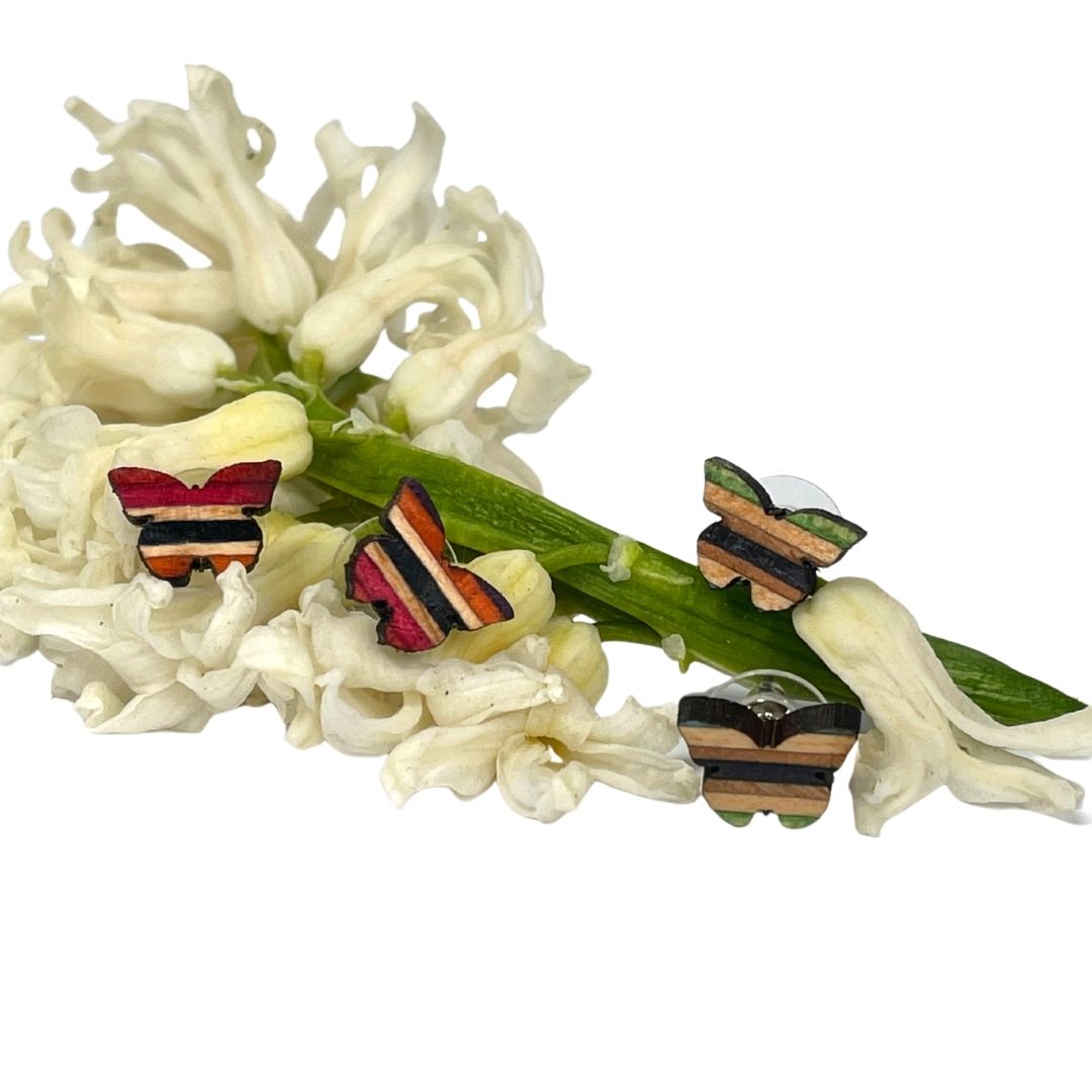 Butterfly Recycled Skateboard Stud Earrings-2
