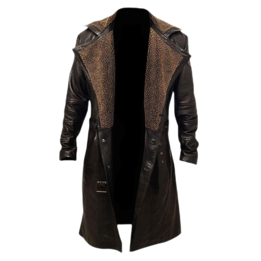 Brody Men's Leather Trench Coat With Faux Fur Lining Brown-0