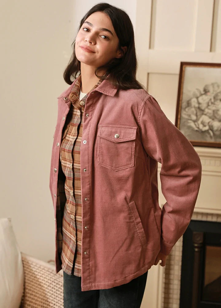 Women's Boyfriend Fit Flannel-Lined Long-Sleeve Corduroy Shirt Jacket-1