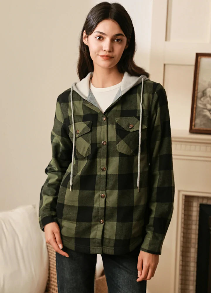 Women's Matching Family Green Fleece Lined Flannel Shirt-0