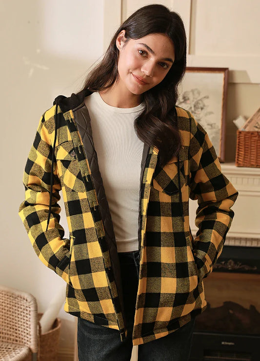 Women's Quilted Lined Hooded Plaid Flannel Shirt Jacket with Hood-0