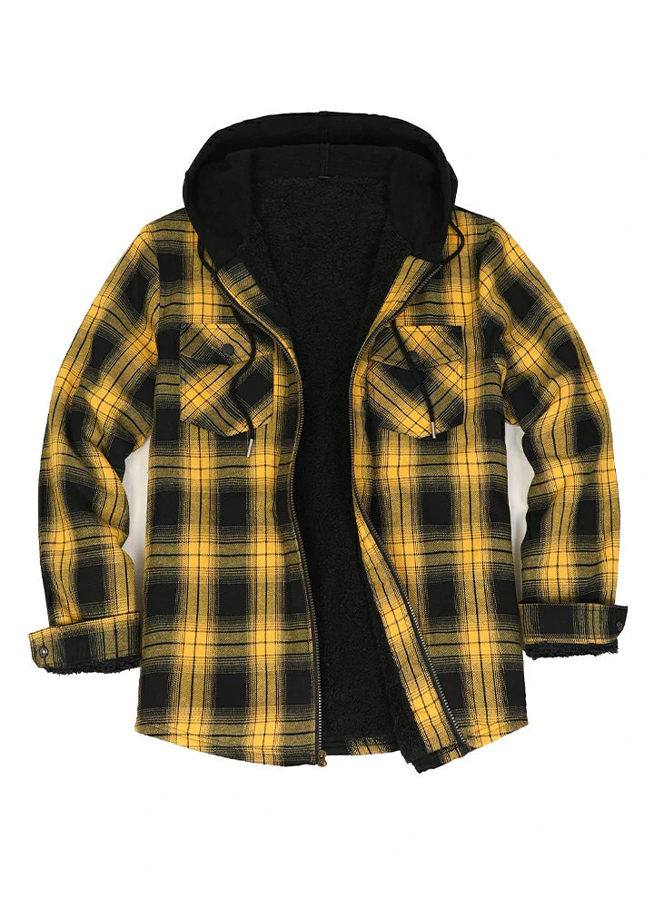 Men's Sherpa Lined Full Zip Up Flannel Plaid Hooded Jacket-5