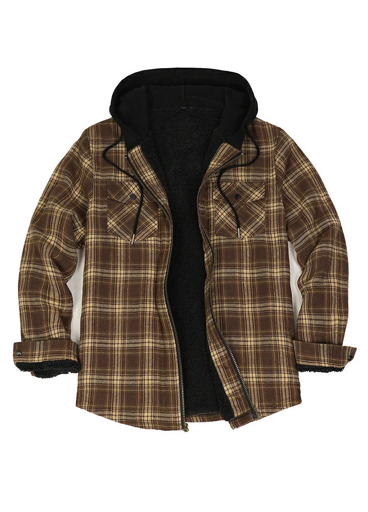 Men's Sherpa Lined Flannel Shirt Jacket with Hood,Plaid Shirt-Jac-10