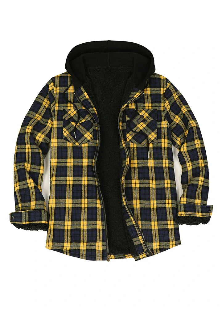 Men's Sherpa Lined Flannel Shirt Jacket with Hood,Plaid Shirt-Jac-8