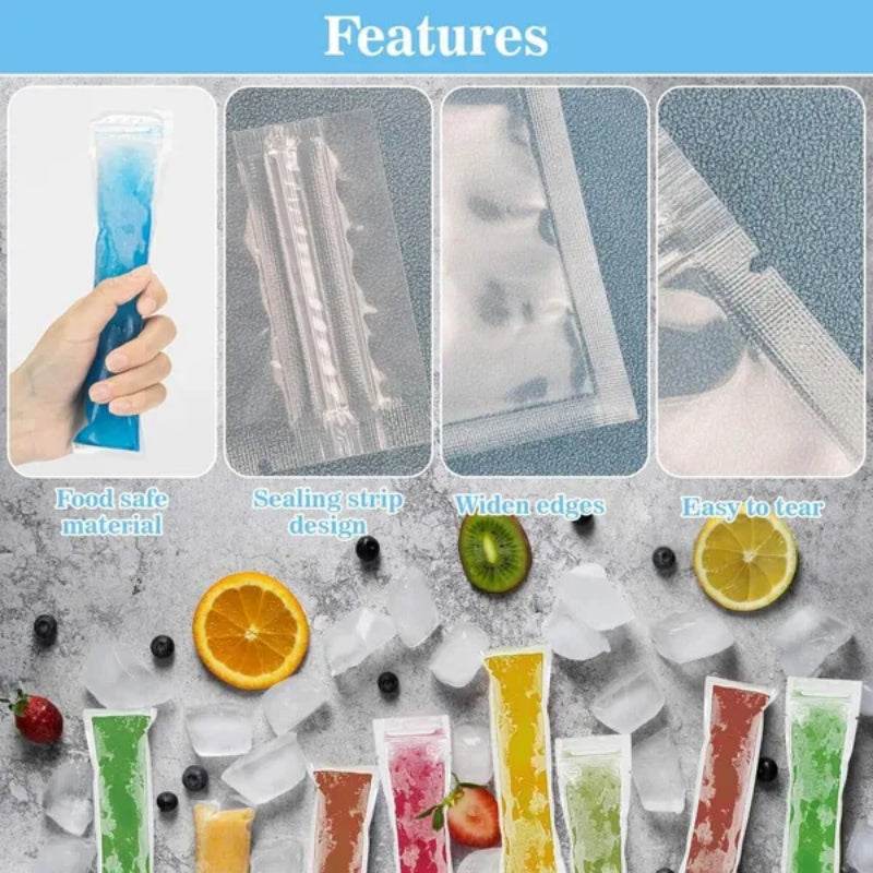 320 Pcs Disposable Beverage Packaging Bag Ice Popsicle Mold Bags With 2 Pcs Orange Funnels DIY Ice Lolly Bags BPA Free Freezer Tubes With Zip Seals For Summer Halloween Birthday Party