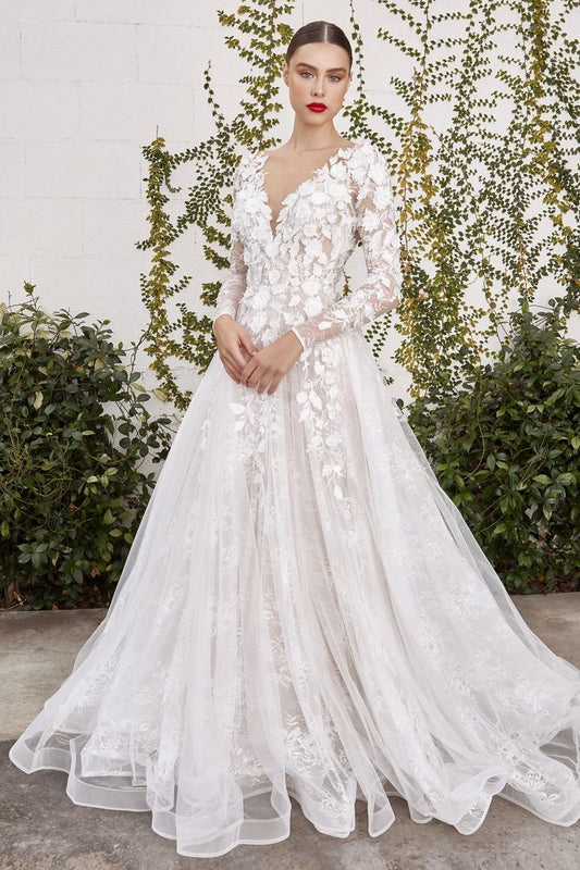 Yvaine 3D Floral Long Slv Wedding Gown For Curve-0