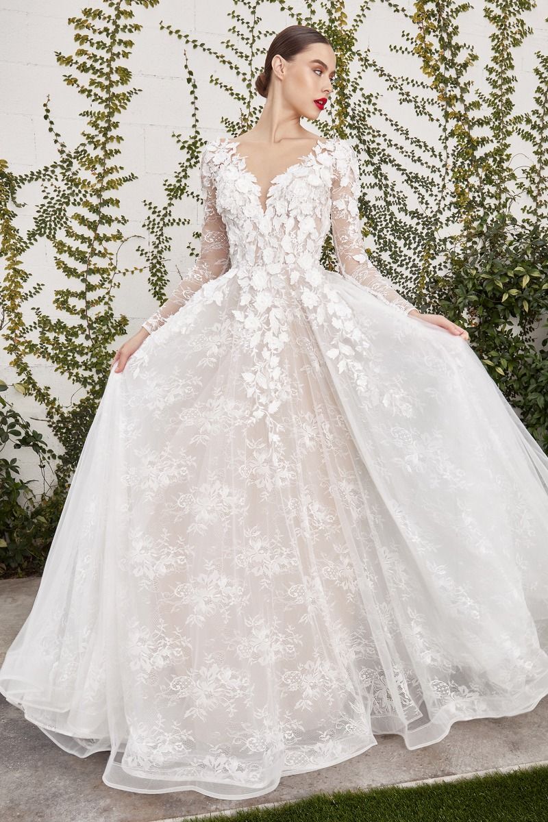 Yvaine 3D Floral Long Slv Wedding Gown For Curve-2