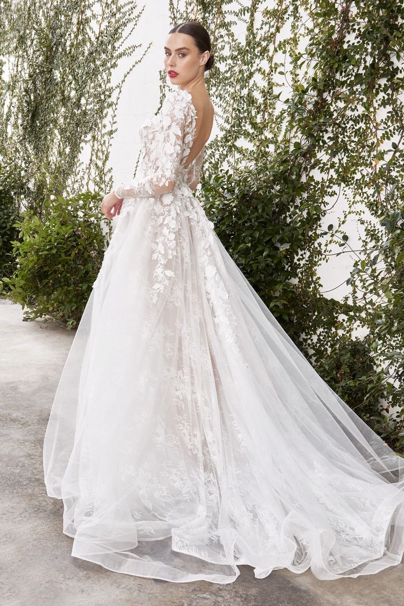 Yvaine 3D Floral Long Slv Wedding Gown For Curve-1