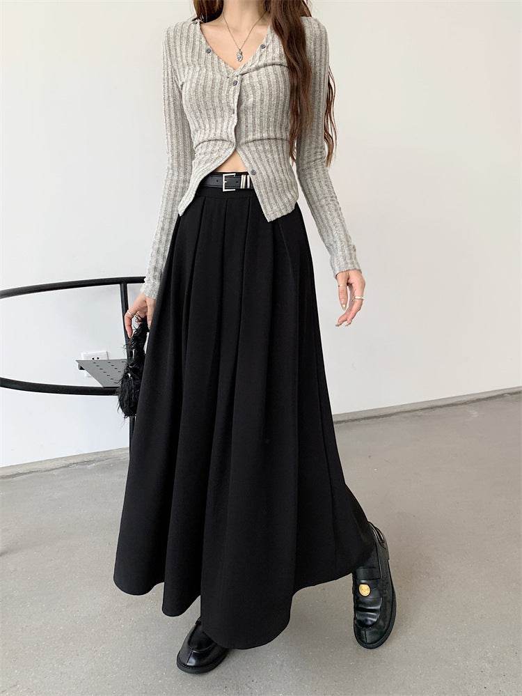 Women's All-matching Slim Fit Temperament Pleated Maxi Skirt