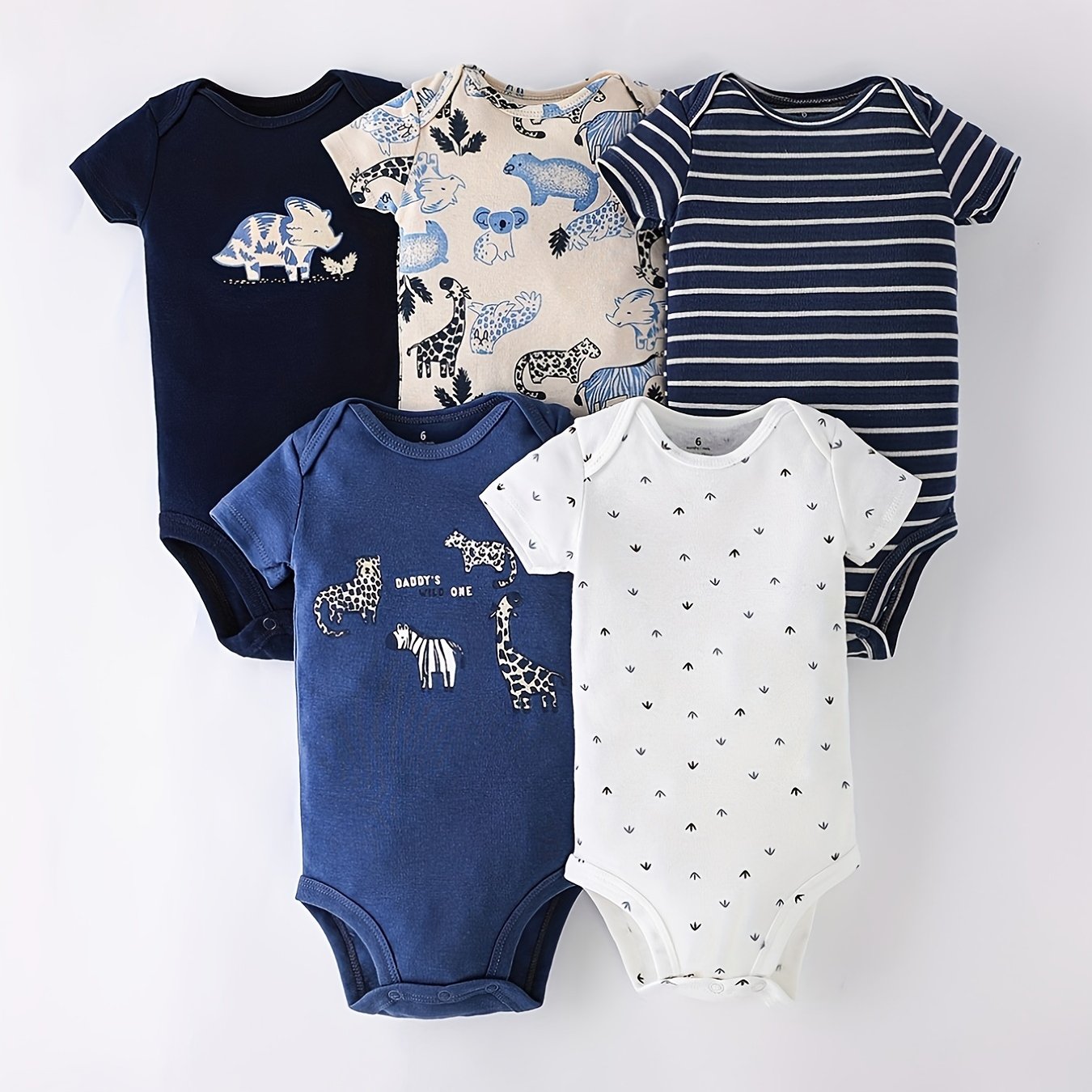 Five-piece Set of Infant and Toddler Short Sleeve Triangle Onesies