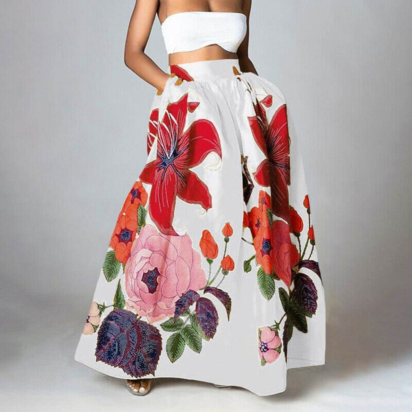 High Waist Maxi Prairie Floral Long Summer Skirt