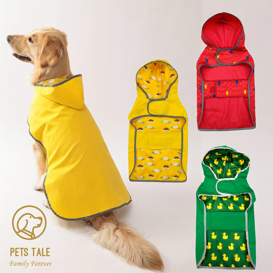 PETS TALE Reversible Waterproof Dog Raincoat - 1pc Polyester Pet Jacket with Duck Print - Machine Washable, Adjustable Straps for Small to Extra Large Breeds