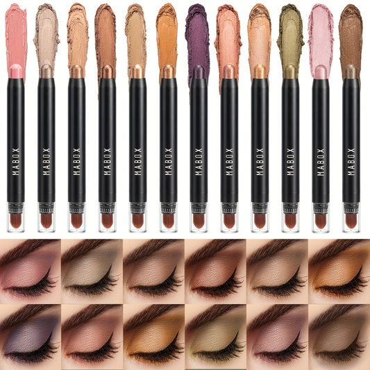 12 Color Eyeshadow Stick, Colorful Pearly Glitter Eyeshadow, Highlighter Swivel Eyeshadow Stick, Brightening Eyelid Waterproof Eyeshadow Makeup With Brush Head For Music Festival