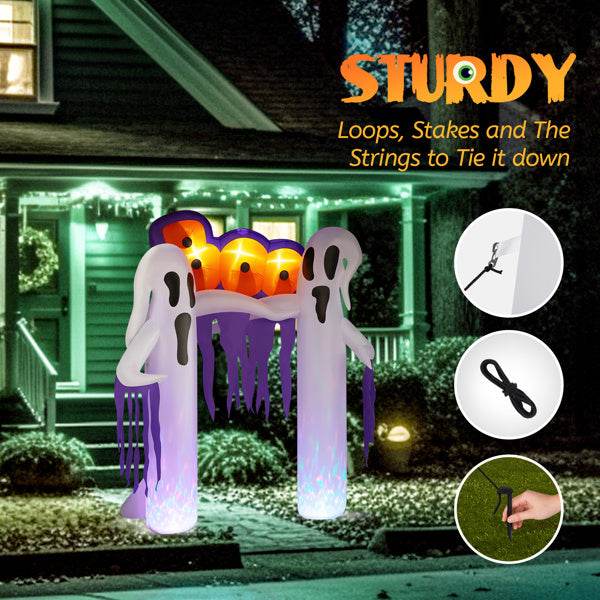 9.8ft White Ghost Arch 3 LED Lights And 2 Colorful Light Plates Halloween Inflatable Decoration