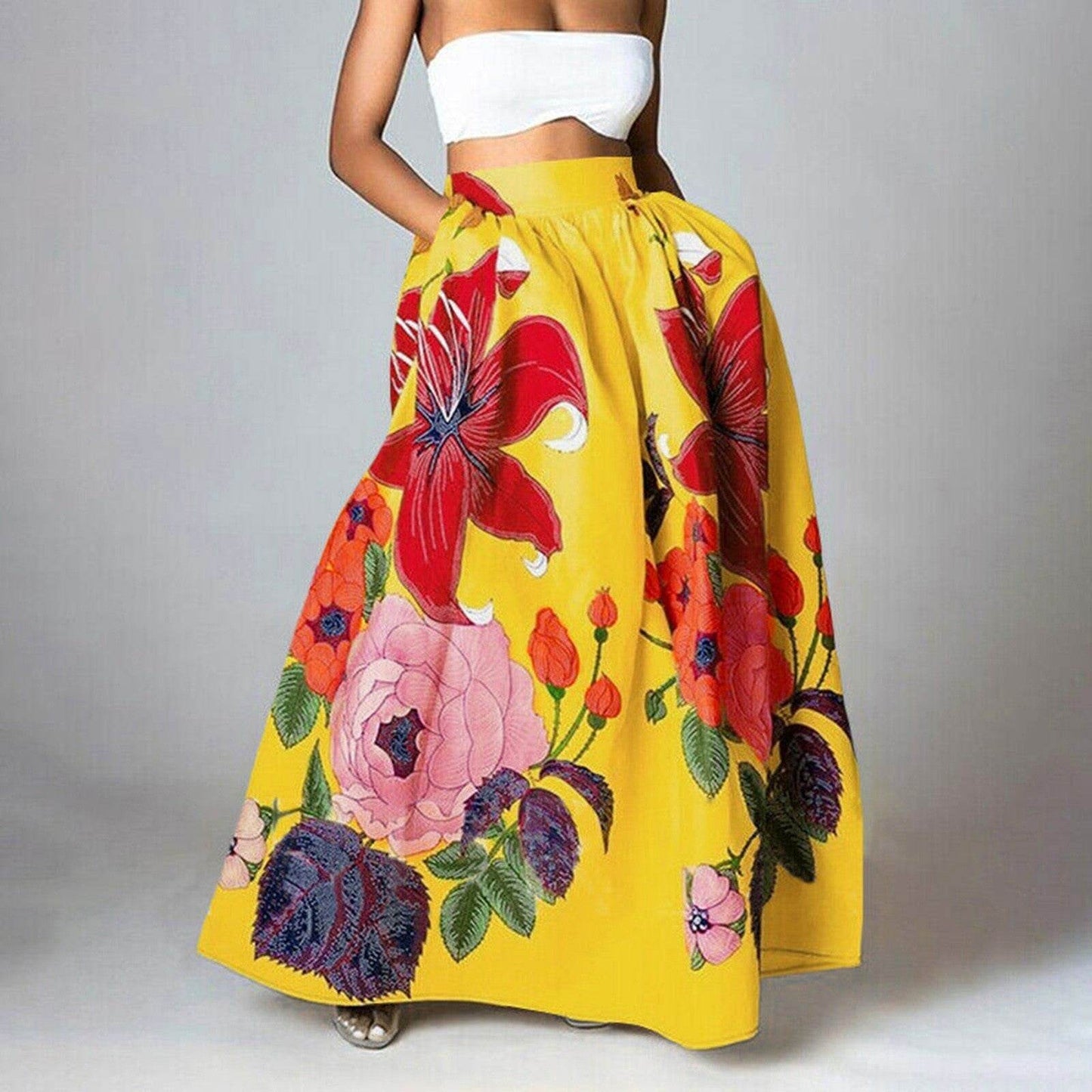 High Waist Maxi Prairie Floral Long Summer Skirt