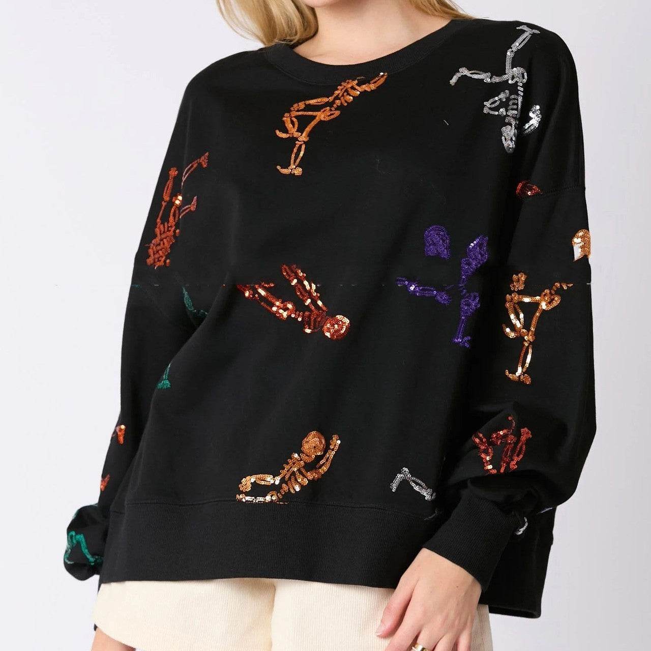 Women's Halloween Skull Sequined Sweater Loose