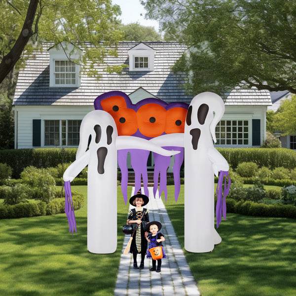 9.8ft White Ghost Arch 3 LED Lights And 2 Colorful Light Plates Halloween Inflatable Decoration