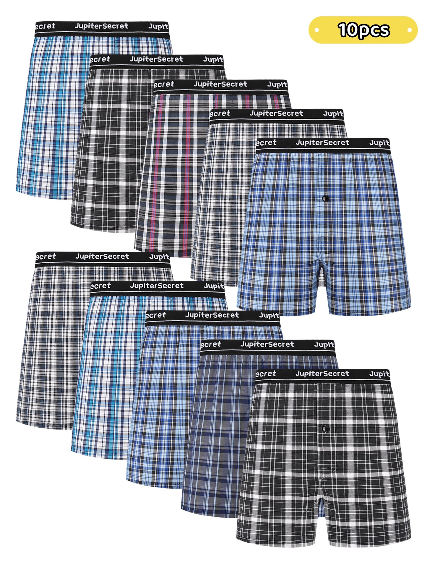 6/10 pcs JupiterSecret Men's Woven Boxer Shorts - 6 Pack, Elastic Waistband, Random Color