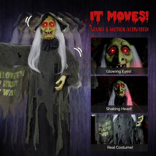 6ft Eye Red Light Vibration Witch Sound Voice Control, Standing Guiding Witch, Battery Model - Batteries Not Included, Halloween Standing Decoration